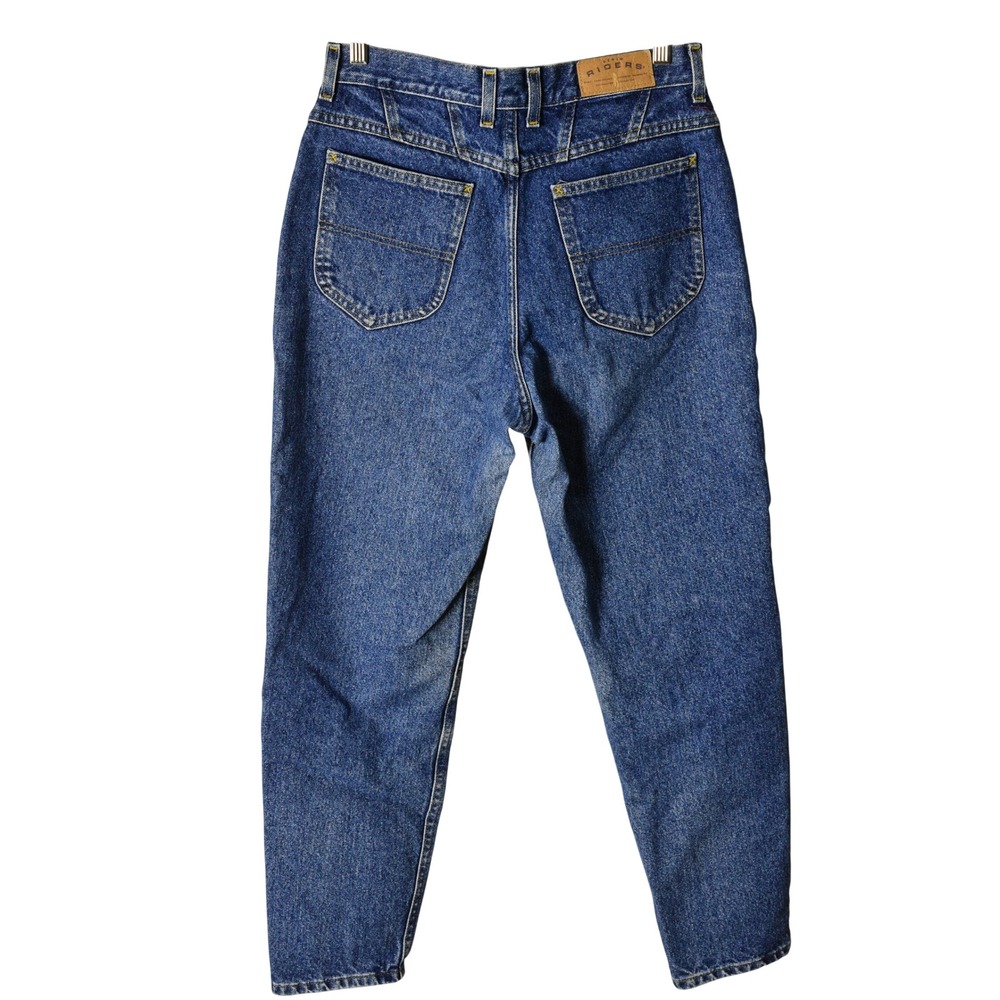 90s Vintage Dark Stone Wash Tapered Jeans Women 12 Blue High Rise Riders - Picture 7 of 8